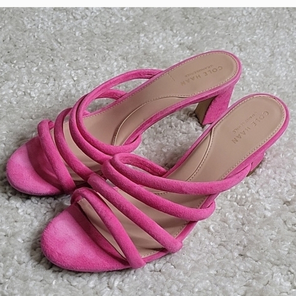 COLE HAAN ADELLE  PInk Suede Strappy Heels Size 9.5 - Picture 2 of 16